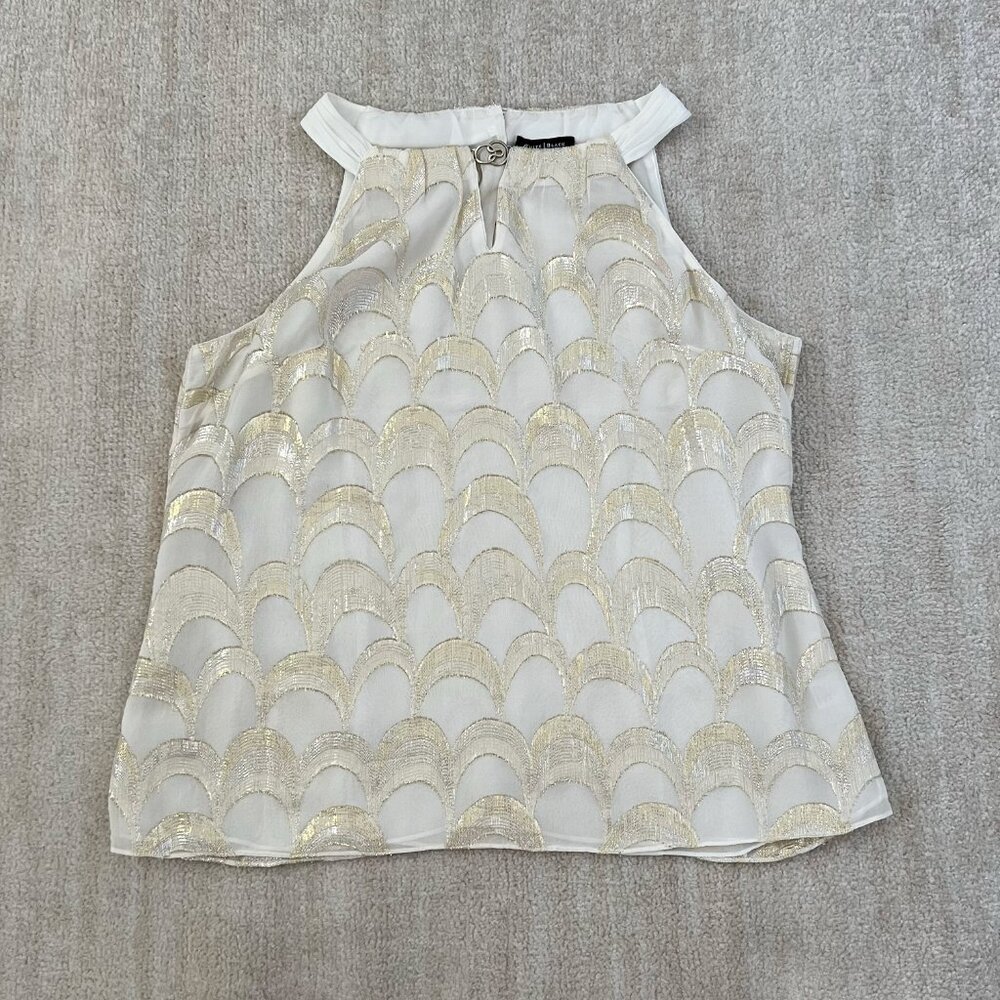 White House Black Market Gold Metallic Silk Tank Top Sleeveless Blouse XL